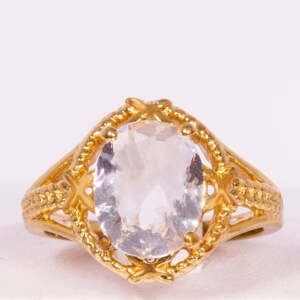 Pozlacený Slitinový Prsten s Bílým Emporia® Křišťálem, Velikost: 49-48