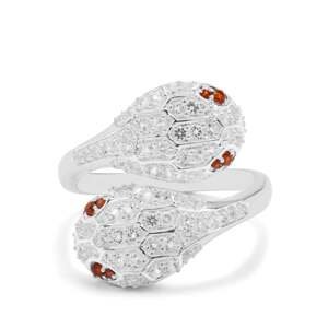 Stříbrný Prsten s Červeným Granátem a Bílým Topazem, Velikost: 54-55