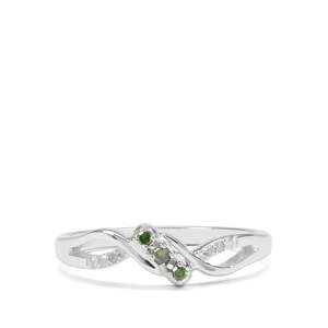 Stříbrný Prsten se Zeleným Diamantem a Bílým Diamantem, Velikost: 57-56