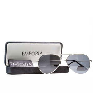 Emporia Italy - série Aviator "ŠÉF", polarizované sluneční brýle s UV filtrem, s pevným pouzdrem a čisticím hadříkem, tmavě šedé čočky, obroučky stříb