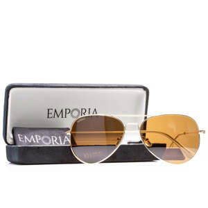 Emporia Italy - série Aviator "POUŠŤ", polarizované sluneční brýle s UV filtrem, s pevným pouzdrem a čisticím hadříkem, světle hnědé čočky, obroučky z