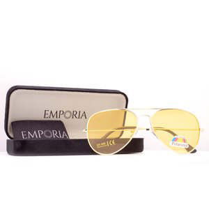 Emporia Italy - série Aviator "HOLLYWOOD", polarizované sluneční brýle s UV filtrem, s pevným pouzdrem a čisticím hadříkem, světle hnědé čočky, obrouč