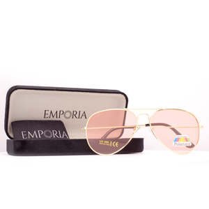 Emporia Italy - série Aviator "BONBÓN", polarizované sluneční brýle s UV filtrem, s pevným pouzdrem a čisticím hadříkem, světle hnědé čočky, obroučky