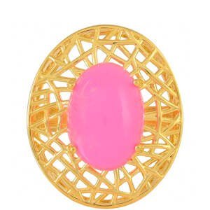Pozlacený Stříbrný Prsten s Etiopským Neónově Růžovým Opálem, Velikost: 59-58