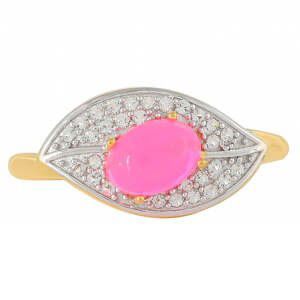 Pozlacený Stříbrný Prsten s Etiopským Neónově Růžovým Opálem a Bílým Topazem, Velikost: 59-58