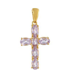 Kříž Pozlacený Stříbrný Přívěsek s Růžovým Ametystem