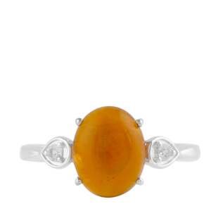 Stříbrný Prsten s Oranžovým Ohnivým Opálem a Bílým Topazem, Velikost: 57-56