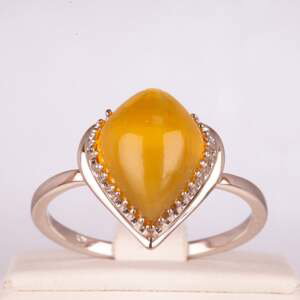Stříbrný Prsten s Oranžovým Ohnivým Opálem, Velikost: 52-53