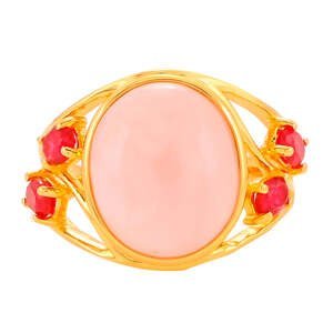 Pozlacený Stříbrný Prsten s Růžovým Opálem a Růžovým Topazem, Velikost: 59-58