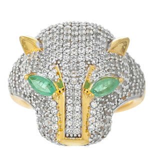 Pozlacený Stříbrný Prsten s Brazilským Smaragdem a Bílým Topazem, Velikost: 59-58