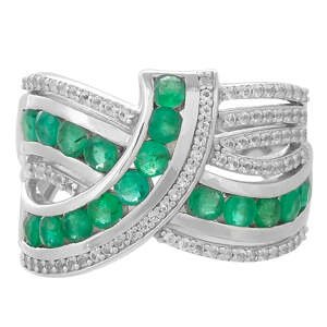Stříbrný Prsten s Brazilským Smaragdem a Bílým Topazem, Velikost: 62-63