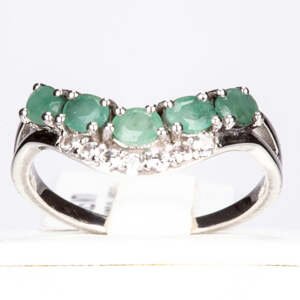 Stříbrný Prsten s Brazilským Smaragdem a Bílým Zirkonem, Velikost: 57-56