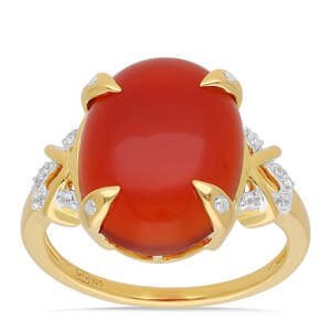 Pozlacený Stříbrný Prsten s Červeným Onyxem a Bílým Topazem, Velikost: 59-58