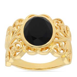 Pozlacený Stříbrný Prsten s Černým Onyxem, Velikost: 54-55