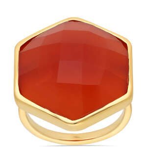 Pozlacený Stříbrný Prsten s Červeným Onyxem, Velikost: 54-55