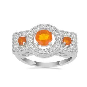 Stříbrný Prsten s Oranžovým Opálem Lega Dembi a Kolumbijským Bílým Zirkonem, Velikost: 59-58