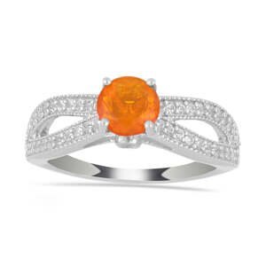 Stříbrný Prsten s Etiopským Oranžovým Opálem a Bílým Topazem, Velikost: 54-55