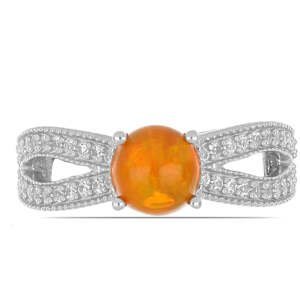 Stříbrný Prsten s Oranžovým Opálem Lega Dembi a Bílým Topazem, Velikost: 54-55