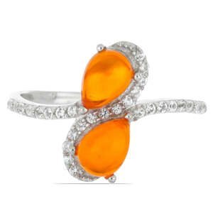 Stříbrný Prsten s Oranžovým Opálem z Lega Dembi a Bílým Topazem, Velikost: 54-55