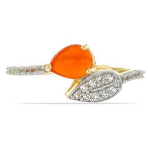 Pozlacený Stříbrný Prsten s Oranžovým Opálem z Lega Dembi a Bílým Topazem, Velikost: 57-56