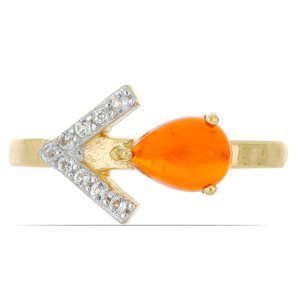 Pozlacený Stříbrný Prsten s Oranžovým Opálem z Lega Dembi a Bílým Topazem, Velikost: 52-53