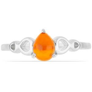 Stříbrný Prsten s Oranžovým Opálem z Lega Dembi, Velikost: 59-58