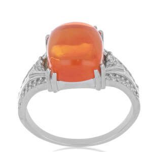 Stříbrný Prsten s Oranžovým Opálem z Lega Dembi a Bílým Topazem, Velikost: 59-58