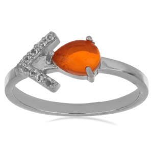 Stříbrný Prsten s Oranžovým Opálem z Lega Dembi a Bílým Topazem, Velikost: 57-56