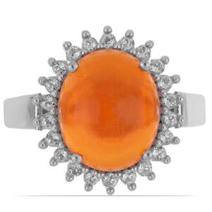 Stříbrný Prsten s Oranžovým Opálem z Lega Dembi a Bílým Topazem, Velikost: 54-55