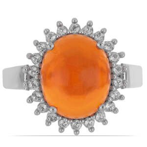 Stříbrný Prsten s Oranžovým Opálem z Lega Dembi a Bílým Topazem, Velikost: 57-56