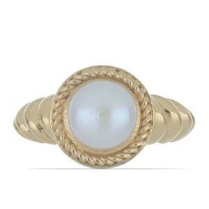 Pozlacený Stříbrný Prsten s Bílou Sladkovodní Perlou, Velikost: 54-55