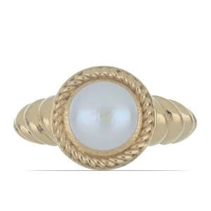 Pozlacený Stříbrný Prsten s Bílou Sladkovodní Perlou, Velikost: 57-56