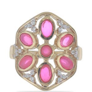 Pozlacený Stříbrný Prsten s Růžovým Opálem z Lega Dembi, Velikost: 54-55
