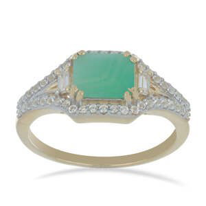 Pozlacený Stříbrný Prsten s Brazilským Smaragdem a Bílým Zirkonem, Velikost: 54-55