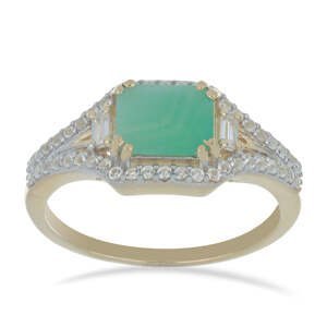 Pozlacený Stříbrný Prsten s Brazilským Smaragdem a Bílým Zirkonem, Velikost: 57-56