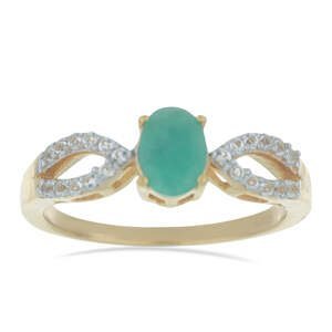 Pozlacený Stříbrný Prsten s Brazilským Smaragdem a Bílým Topazem, Velikost: 59-58