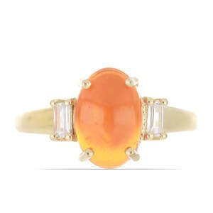 Pozlacený Stříbrný Prsten s Oranžovým Opálem z Lega Dembi a Bílým Zirkonem, Velikost: 54-55