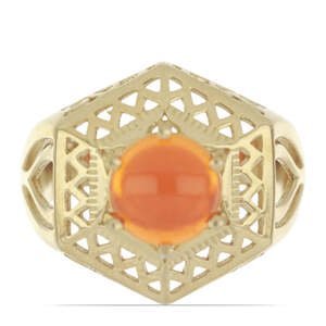 Pozlacený Stříbrný Prsten s Oranžovým Opálem z Lega Dembi, Velikost: 57-56