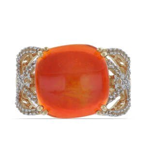Pozlacený Stříbrný Prsten s Oranžovým Opálem z Lega Dembi a Bílým Topazem, Velikost: 54-55
