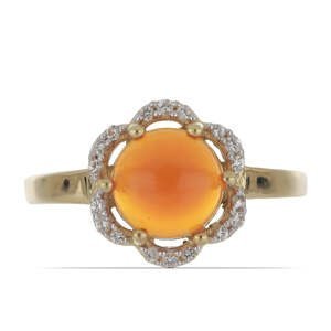 Pozlacený Stříbrný Prsten s Oranžovým Opálem z Lega Dembi a Bílým Topazem, Velikost: 59-58