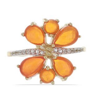 Pozlacený Stříbrný Prsten s Oranžovým Opálem z Lega Dembi a Bílým Topazem, Velikost: 59-58