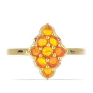 Pozlacený Stříbrný Prsten s Oranžovým Opálem z Lega Dembi, Velikost: 59-58