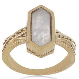Pozlacený Stříbrný Prsten s Duhovým Měsíčním Kamenem z Grant County, Velikost: 57-56
