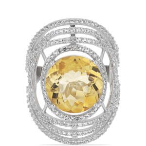Stříbrný Prsten s Uralským Citrínem a Bílým Topazem, Velikost: 57-56