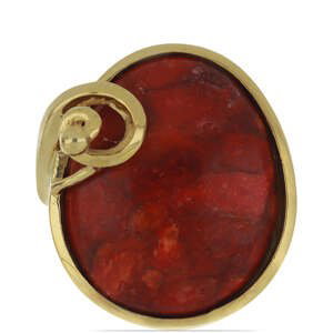 Pozlacený Stříbrný Prsten s Červeným Houbovým Korálem, Velikost: 57-56