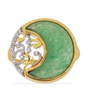 Pozlacený Stříbrný Prsten se Zeleným Aventurínem a Bílým Topazem, Velikost: 57-56
