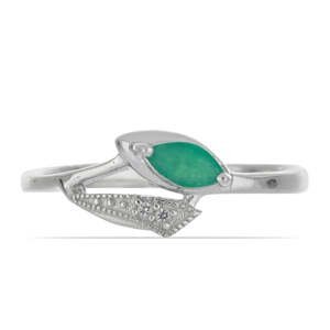Stříbrný Prsten s Brazilským Smaragdem a Bílým Topazem, Velikost: 57-56
