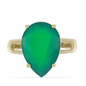 Pozlacený Stříbrný Prsten se Zeleným Achátem, Velikost: 54-55