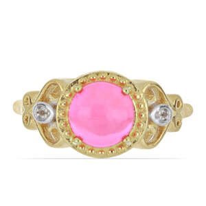Pozlacený Stříbrný Prsten s Růžovým Opálem z Lega Dembi a Bílým Topazem, Velikost: 59-58