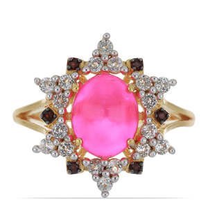 Pozlacený Stříbrný Prsten s Růžovým Opálem z Lega Dembi a Bartonským Granátem, Velikost: 57-56